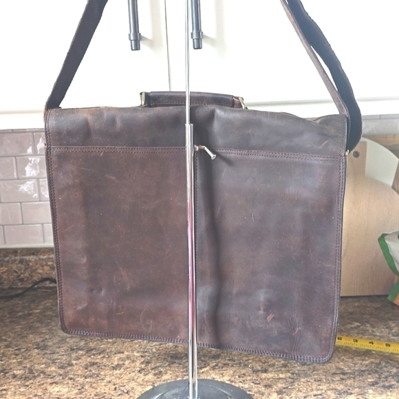 Ruck Sack / Bag Brown Distressed Unisex Leather Career Acadamia College Sz.Lg - Picture 3 of 11